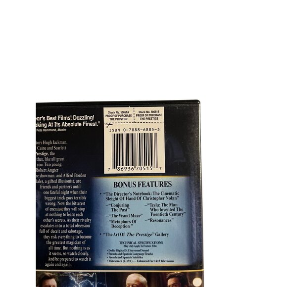 The Prestige 2007 DVD Hugh Jackman Christian Bale Action Thriller Pre-Owned - Picture 4 of 4